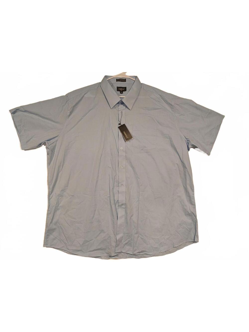 Omega Italy Light Blue Short Sleeve Button Up Dress Shirt 4XL 20-20.5 NWT